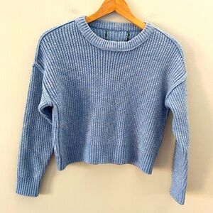 American Eagle Wool Blend Cropped Exposed Seam Crewneck Dolman Knit Sweater